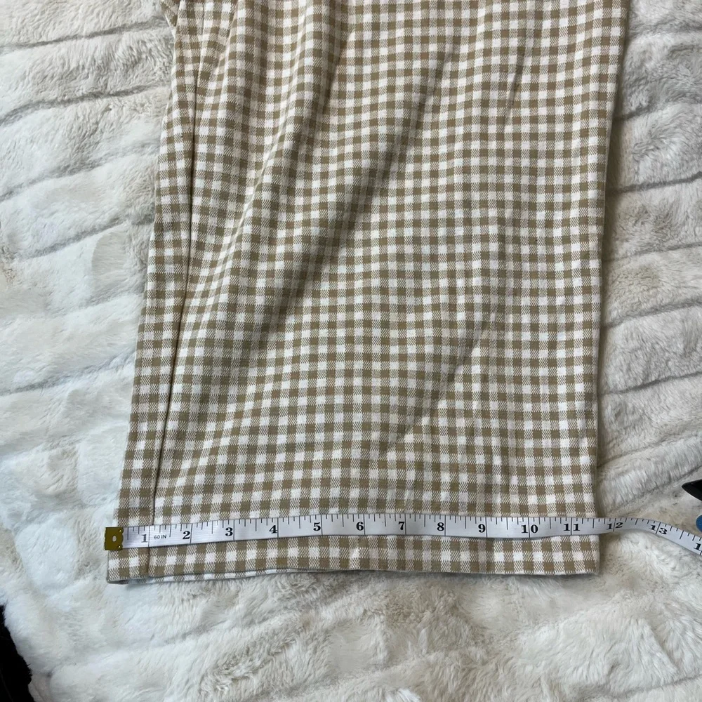 Lands End XL Tan White Gingham Plaid Wide Leg Crop Pull On Casual Coastal Pants